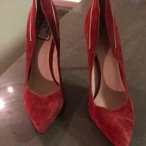 Red suede high heels shoes!